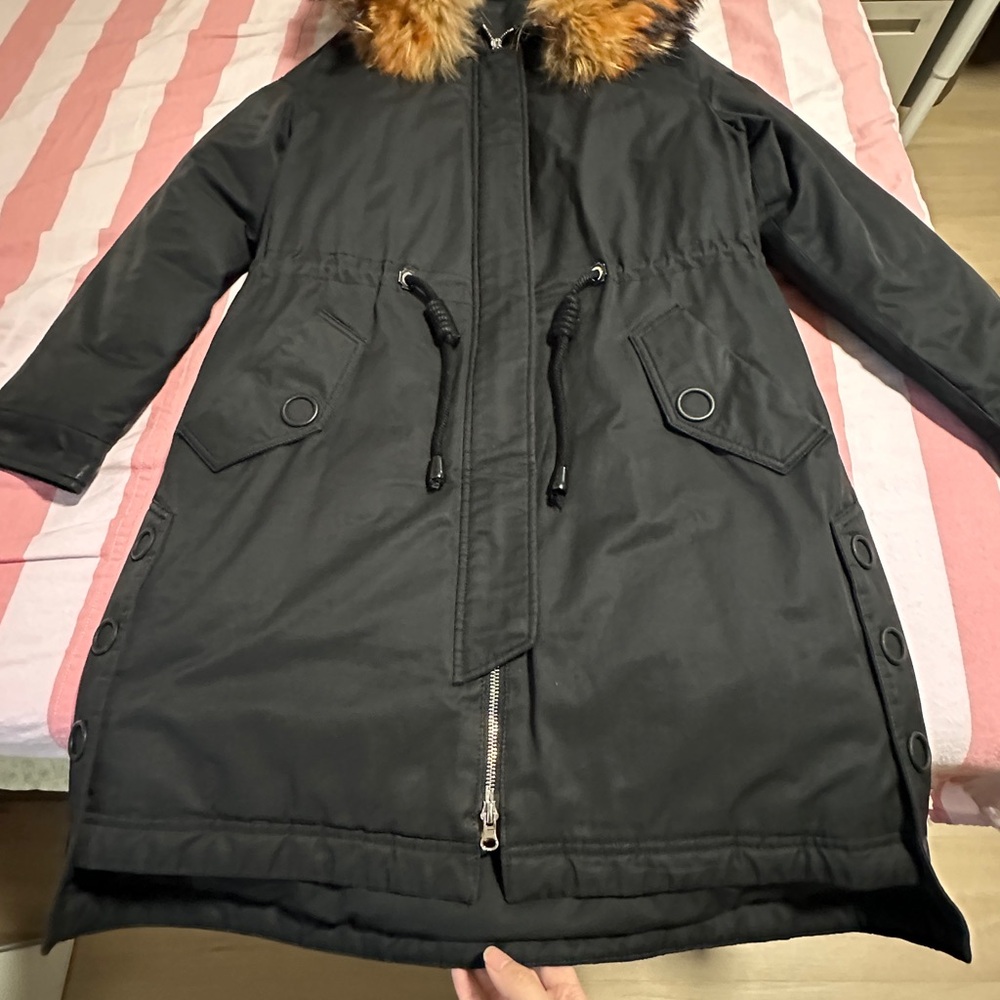 Animal Fur Collar Hooded Puffer Jacket Womens Down Quilted Long Coat Size Small